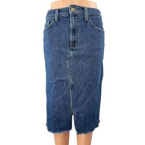 Joe's Blue Mid Rise Frayed Hem Slit Midi Straight Pencil Denim Jeans Skirt Sz 27